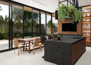Render 3D - Sala e Cozinha Integrada - Projeto: Millet Arquitetura / Render: Ponto Fuga Studio